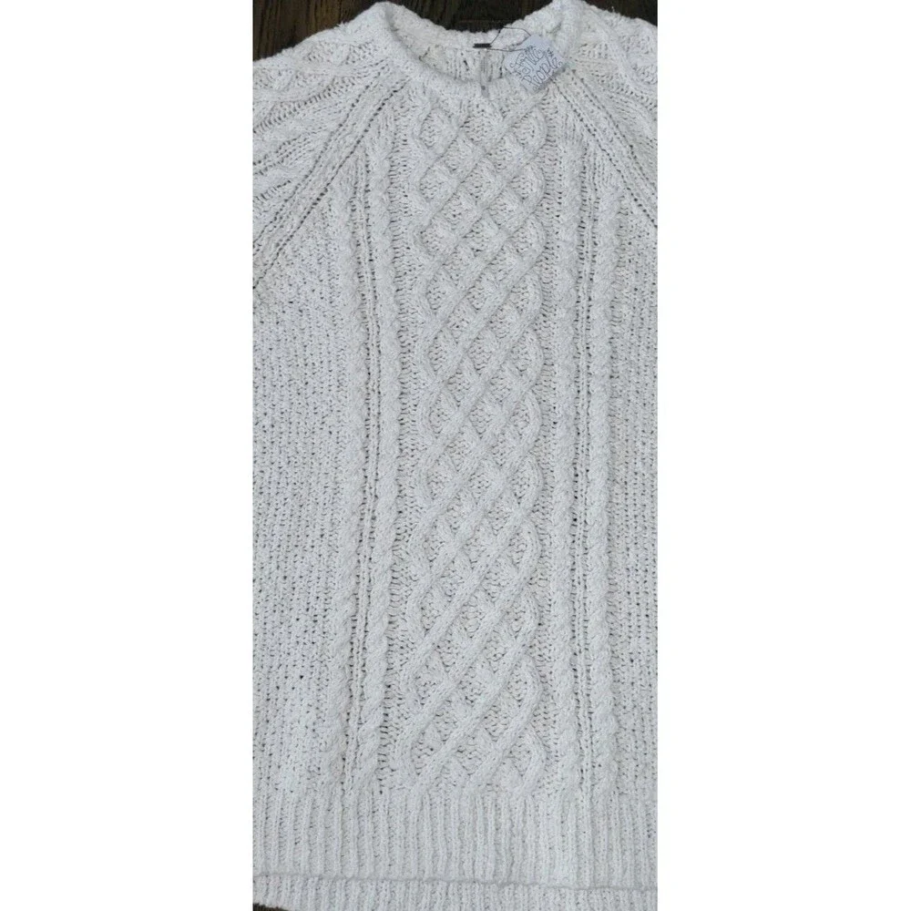 Free People Cable Knit Sweater XS Cream Fishermen Chunky Crew Neck Oversized NWT